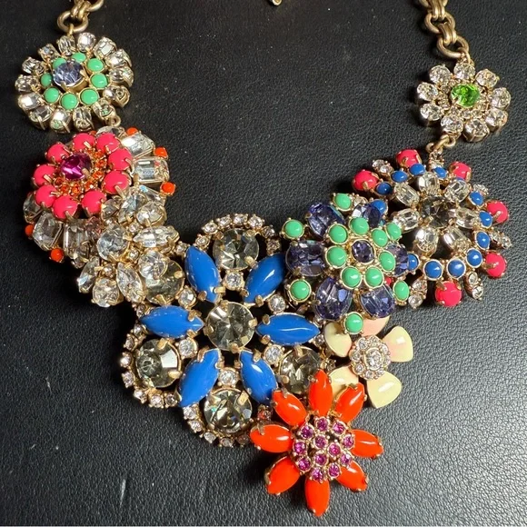 J.Crew Crystal Rainbow Flower Lattice Statement Necklace 18" +3"Ext - Picture 2 of 7